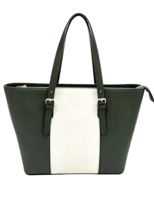 Women's Two-Tone Tote Bag with Top Zipper and Adjustable Straps