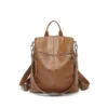 Vintage Brown Faux Leather Women Multi‑Function Backpack