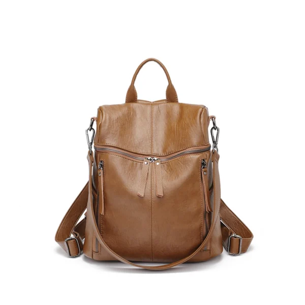 Vintage Brown Faux Leather Women Multi‑Function Backpack