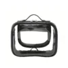 01-1 Black trim clear PVC cosmetic bag, double metal zippers, built‑in inner zipper pouch, top hand handle, transparent travel toiletry pouch Black Trim Clear PVC Cosmetic Bag Double‑Zipper Transparent Travel Toiletry Pouch