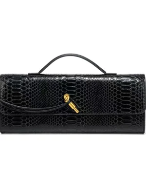 Black Snake‑Pattern Long Baguette Handbag