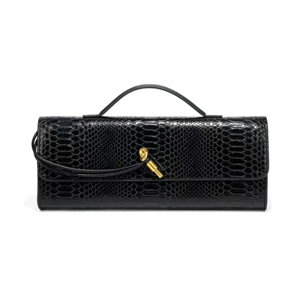 Black Snake‑Pattern Long Baguette Handbag