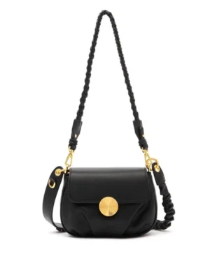 Pleated Leather Crossbody Bag Braided Strap Shoulder Handbag