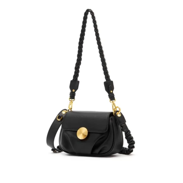 01-2 Soft wrinkle‑resistant PU leather pleated bag body close‑up view Pleated Leather Crossbody Bag Braided Strap Shoulder Handbag