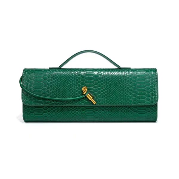 Black Snake‑Pattern Long Baguette Handbag