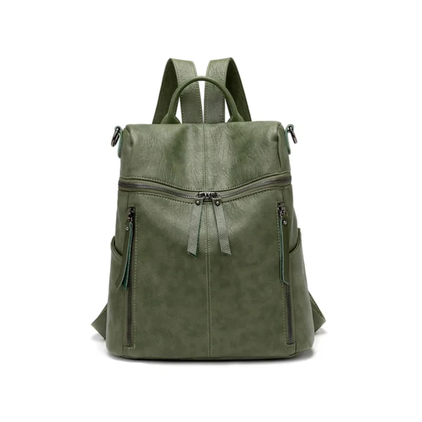 Vintage Brown Faux Leather Women Multi‑Function Backpack