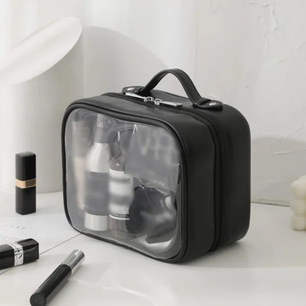 01-3_结果 Black Trim Clear PVC Cosmetic Bag Double‑Zipper Transparent Travel Toiletry Pouch
