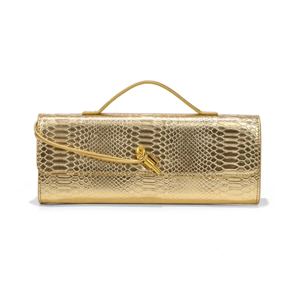 Black Snake‑Pattern Long Baguette Handbag