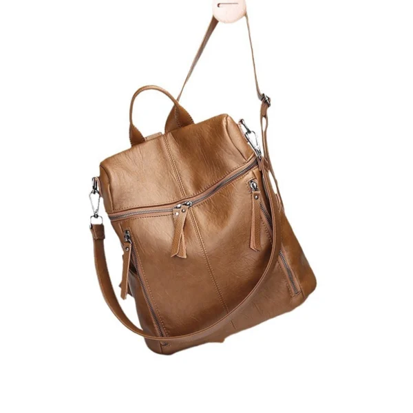 Vintage Brown Faux Leather Women Multi‑Function Backpack