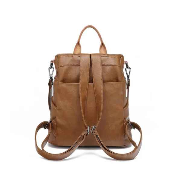 Vintage Brown Faux Leather Women Multi‑Function Backpack