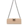 02-2 Close‑up view of diamond‑quilted stitching texture on beige leather bag Chain Shoulder Bag Beige Long Baguette Handbag
