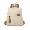 02-2 oxford‑fabric‑leather‑patch‑label‑close‑up Black Brown Color‑block Oxford Fabric Women Anti‑theft Backpack