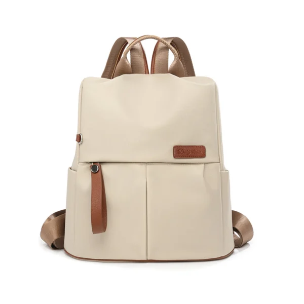 02-2 oxford‑fabric‑leather‑patch‑label‑close‑up Black Brown Color‑block Oxford Fabric Women Anti‑theft Backpack