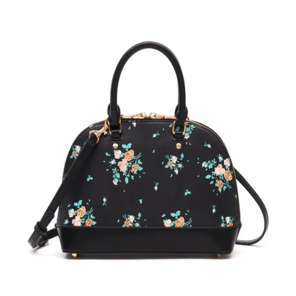Women's Floral Print Dome Satchel Bag PU Leather