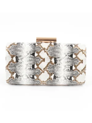 White‑Tone Snake Pattern Hard‑Shell Clutch Bag Rose Gold Metal Lock Evening Purse