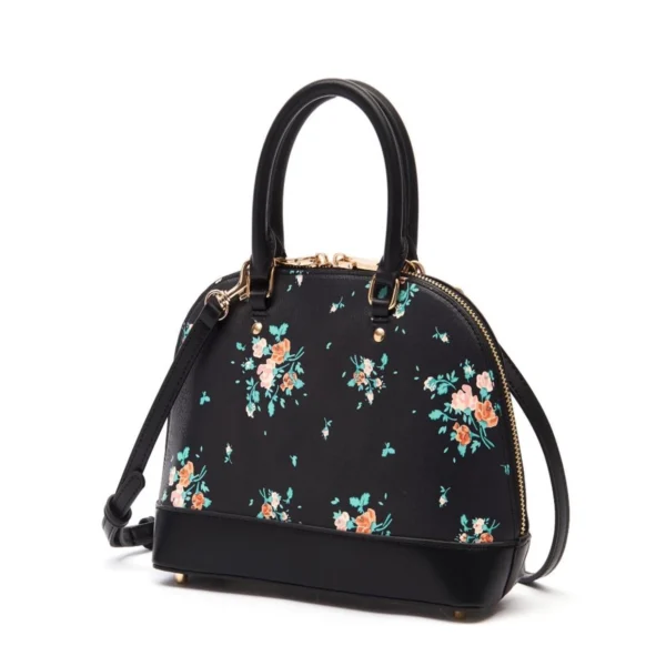 Women's Floral Print Dome Satchel Bag PU Leather