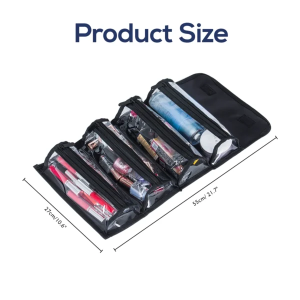 Portable Black Oxford Roll‑Up Makeup Brush Bag Foldable Cosmetic Organizer Pouch