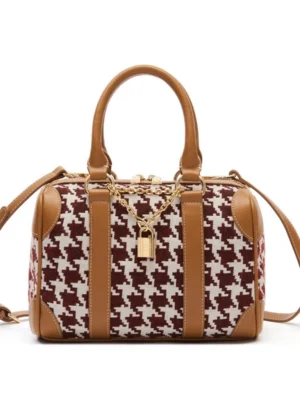 Women's Houndstooth Boston Bag Top-Handle Handbag