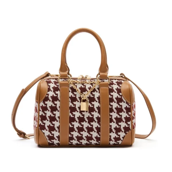 Women's Houndstooth Boston Bag Top-Handle Handbag