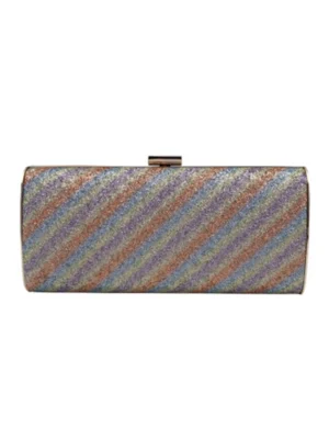 Stripe Glitter Hard‑Shell Clutch Bag Metal Snap‑Lock Long Evening Purse