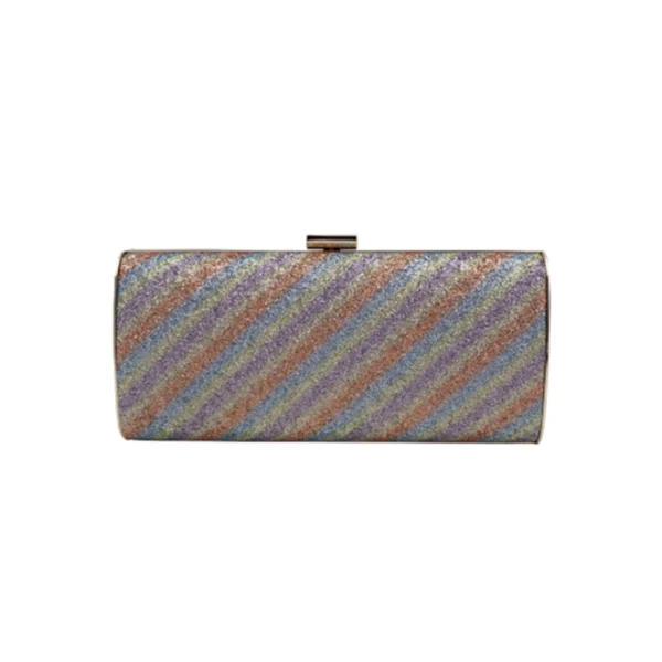 Stripe Glitter Hard‑Shell Clutch Bag Metal Snap‑Lock Long Evening Purse