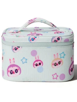 Cute Cartoon Rabbit Print Corduroy Cosmetic Bag Portable Travel Makeup Case