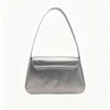 Women's Metallic Silver Shoulder Bag Minimalist Flap Baguette Bag