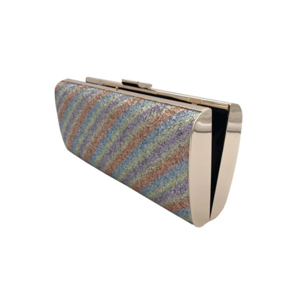 Stripe Glitter Hard‑Shell Clutch Bag Metal Snap‑Lock Long Evening Purse