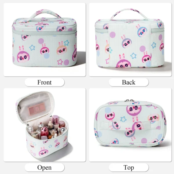 Cute Cartoon Rabbit Print Corduroy Cosmetic Bag Portable Travel Makeup Case