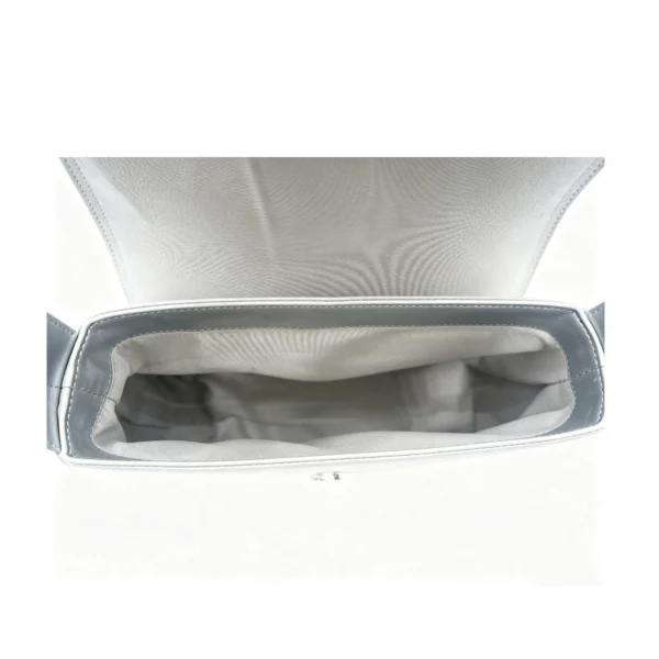 Women's Metallic Silver Shoulder Bag Minimalist Flap Baguette Bag