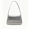Women's Metallic Silver Shoulder Bag Minimalist Flap Baguette Bag