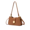 Flap Baguette Shoulder Bag Round Gold Button Handbag Women
