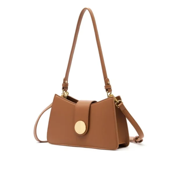Flap Baguette Shoulder Bag Round Gold Button Handbag Women