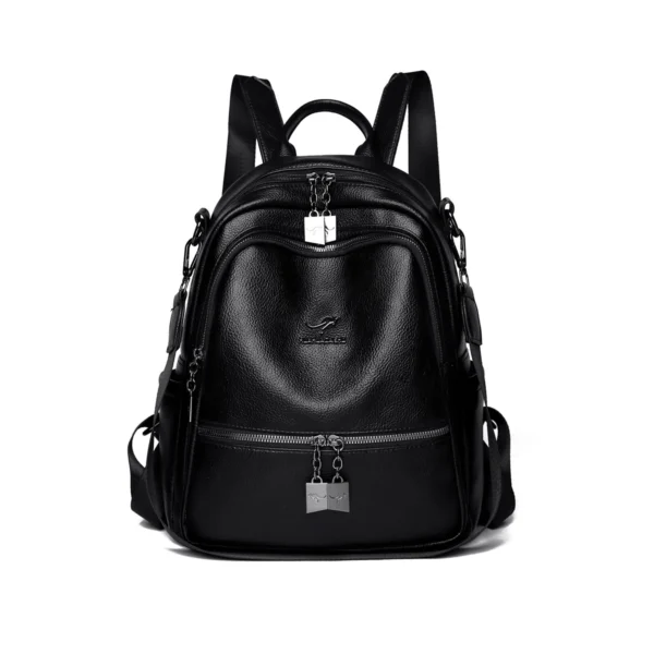 05-1 black‑litchi‑grain‑pu‑leather‑women‑backpack Black Litchi‑Grain PU Leather Women Backpack
