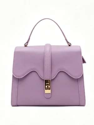 Women's Scalloped Flap Handbag Elegant Top-Handle Bag with Gold-Tone Lock Clasp