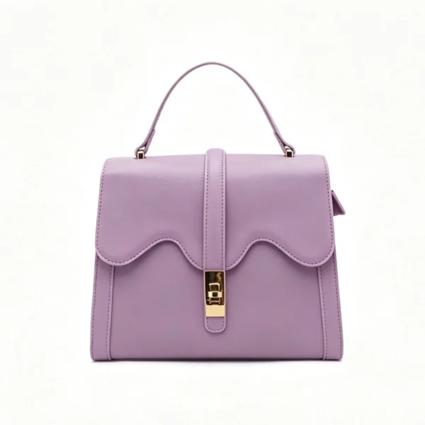 Women's Scalloped Flap Handbag Elegant Top-Handle Bag with Gold-Tone Lock Clasp