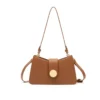 Flap Baguette Shoulder Bag Round Gold Button Handbag Women