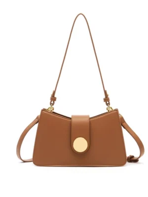 Flap Baguette Shoulder Bag Round Gold Button Handbag Women