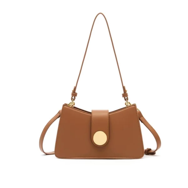 Flap Baguette Shoulder Bag Round Gold Button Handbag Women