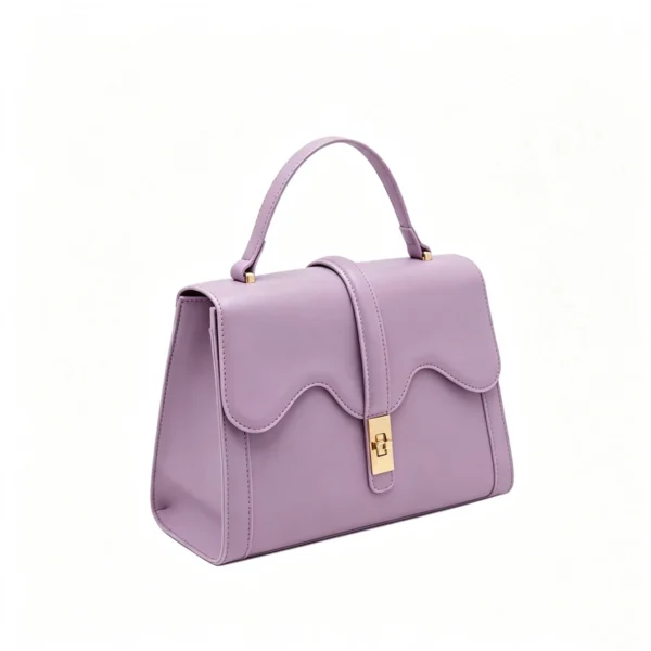 Women's Scalloped Flap Handbag Elegant Top-Handle Bag with Gold-Tone Lock Clasp