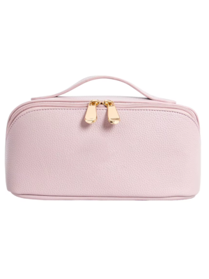 Light Pink Pebbled PU Cosmetic Bag Portable Travel Makeup Pouch
