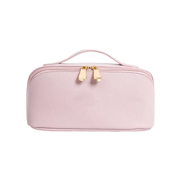 Light Pink Pebbled PU Cosmetic Bag Portable Travel Makeup Pouch