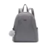 Grey Nylon Mini Women Backpack With Furry Pom‑pom Charm
