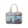 Women's Cityscape Print Boston Bag with Removable Crossbody Strap