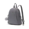 Grey Nylon Mini Women Backpack With Furry Pom‑pom Charm