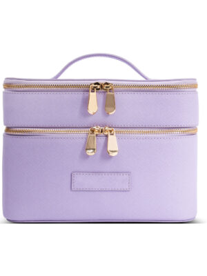 Lilac Purple Cross‑Grain PU Makeup Case Portable Travel Cosmetic Storage Box