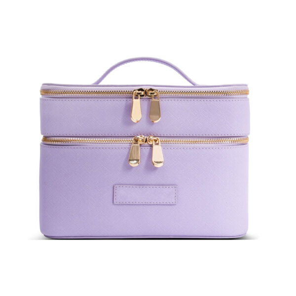 Lilac Purple Cross‑Grain PU Makeup Case Portable Travel Cosmetic Storage Box