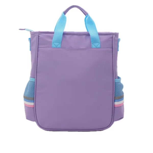 07-1 Close‑up of durable oxford fabric and rubber brand patch on kids tutoring bag Purple‑Blue Color Block Kids Tote Backpack