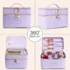 Lilac Purple Cross‑Grain PU Makeup Case Portable Travel Cosmetic Storage Box