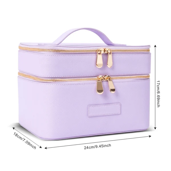 Lilac Purple Cross‑Grain PU Makeup Case Portable Travel Cosmetic Storage Box